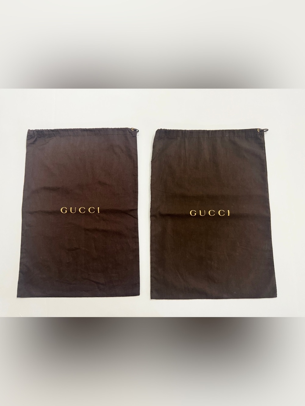 Lots of 2 Gucci Authentic Vintage Dust Bags Brown/Gold Logo and Drawstring 17x11
